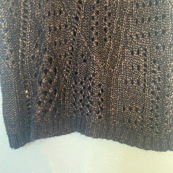 Anthropologie Leo & Sage | Sleeveless Sweater Vest Open Crochet Navy/Copper - Picture 8 of 10